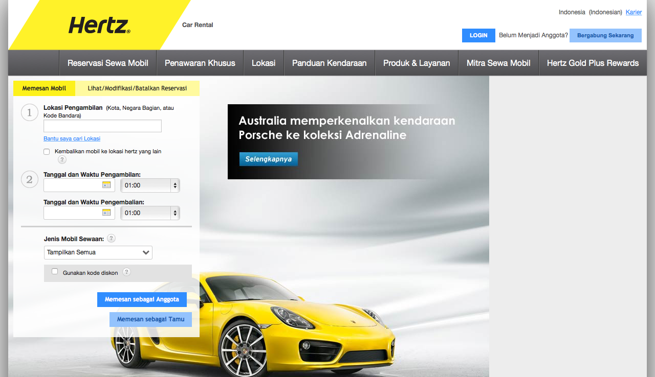 Aplikasi Rental Mobil Hertz